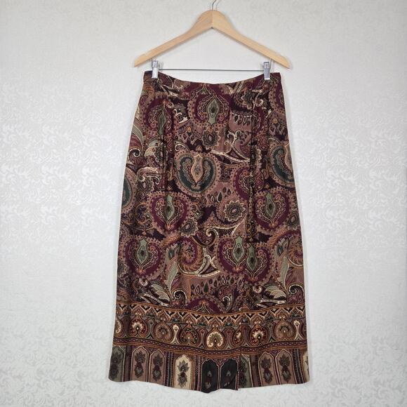VTG Talbots Paisley Floral Midi Wrap Skirt sz L* Dark Academia Moody - Picture 14 of 14
